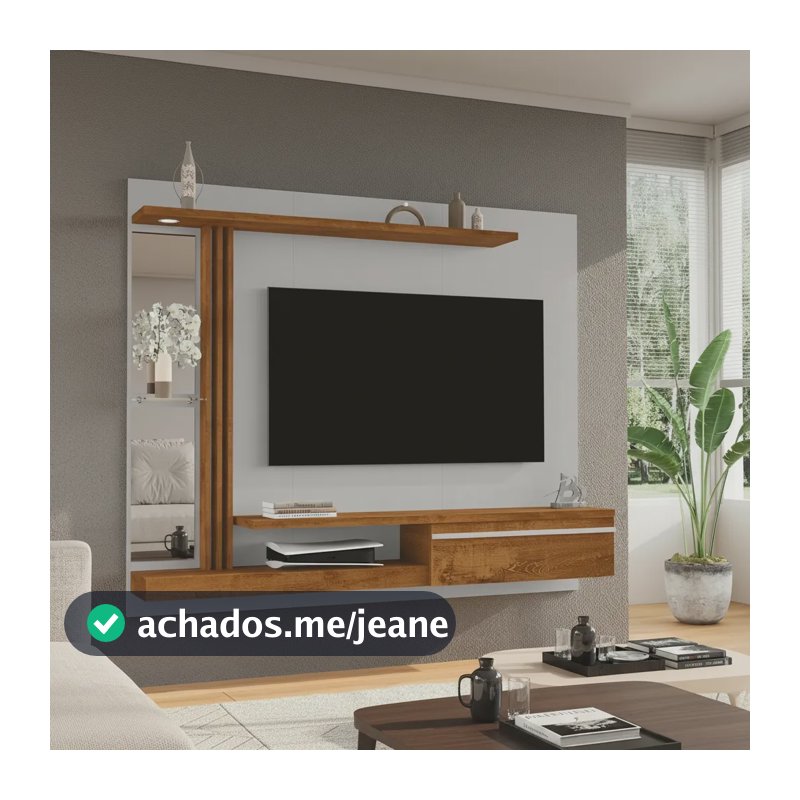Painel Rack Denver Para Tv 55 Polegadas Com Espelho E Led Off-white/naturalle