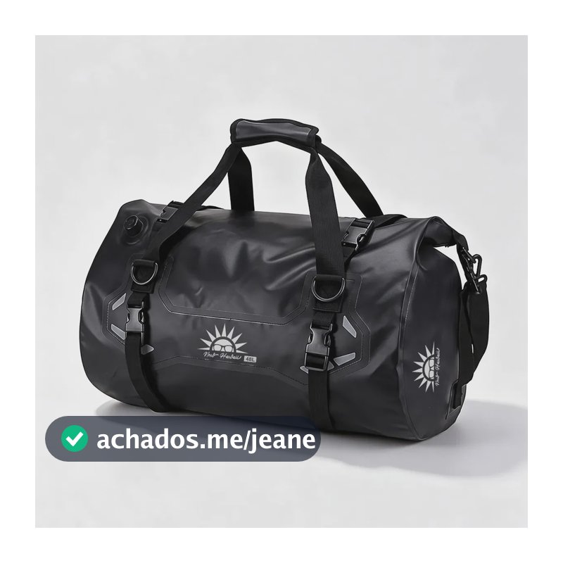 New Hawaii Bolsa Alforje Baú Lateral 48L Para Moto Impermeável Universal 3 em 1: Bolsa de Mão, Mochila e Transversal Preto