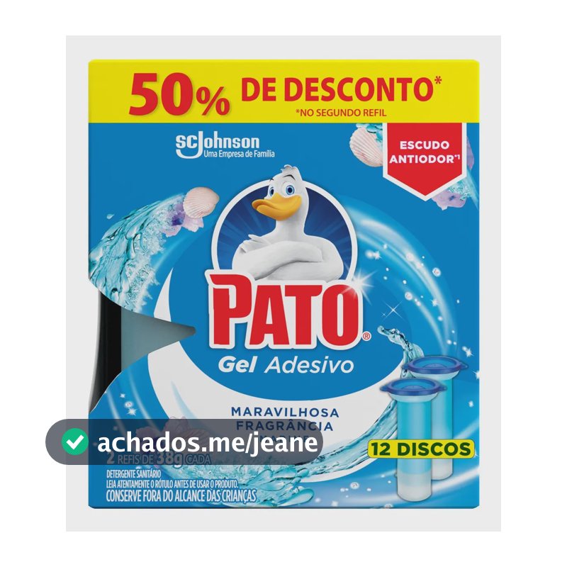 Desodorizador de Vaso Sanitario Pato Gel Adesivo 2 Refis Marine 12 Discos