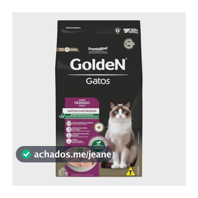 Ração Golden P/ Gato Castrado Adulto Sabor Frango 10,1kg