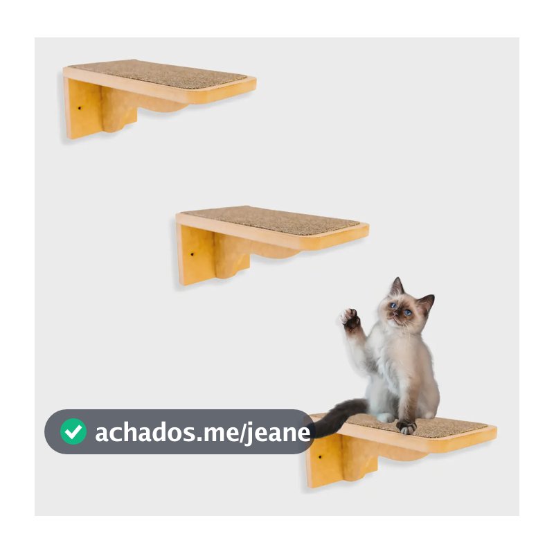 Escada Para Gatos BT WOOD 3 Peças MDF Marrom Claro Antiderrapante