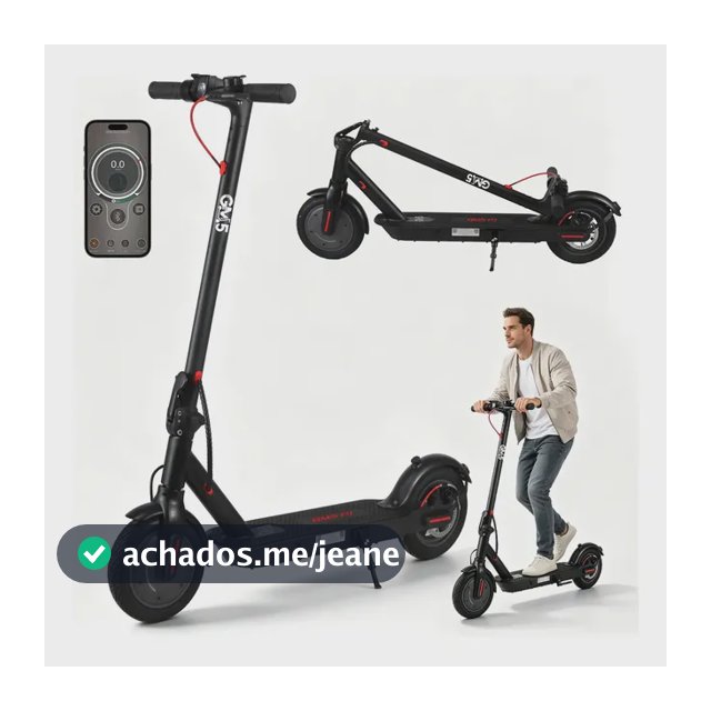 Patinete Elétrico GM5 P1 Preto Dobrável com Bluetooth, 25 Km/h e Autonomia de 22 Km