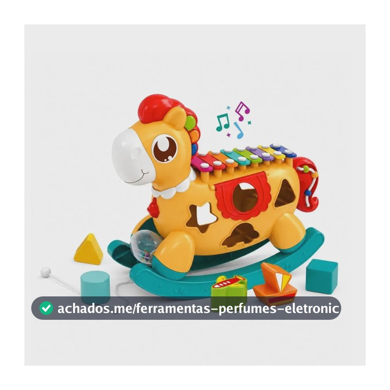 Xilofone Musical Infantil Brinquedo Educativo Chocalho Peças Encaixar Sons Luzes Funny Pony Maxi Baby