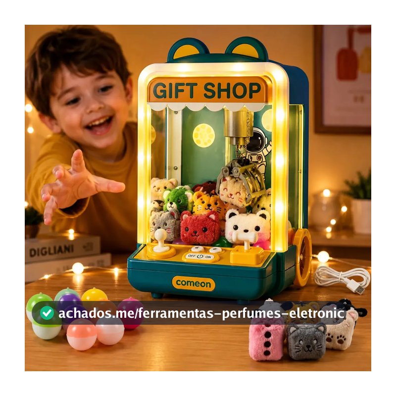 Mini Máquina Garra Infantil Pegar Ursinhos Com Pelúcias Usb Verde