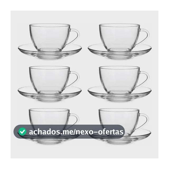 Jogo 6 Xícaras Café Com Pires 12 Peças Vidro 90ml  Transparente Liso