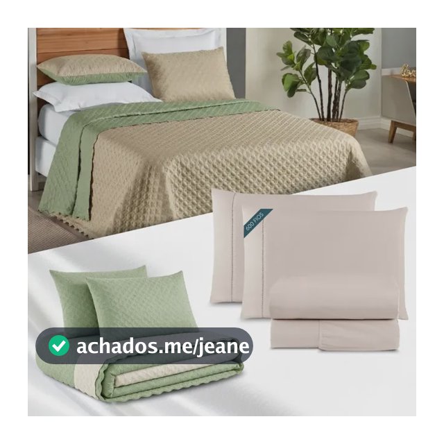 Kit Cobre Leito Queen Premium + Jogo De Lençol 600 Fios Luxo Verde/cáqui Liso