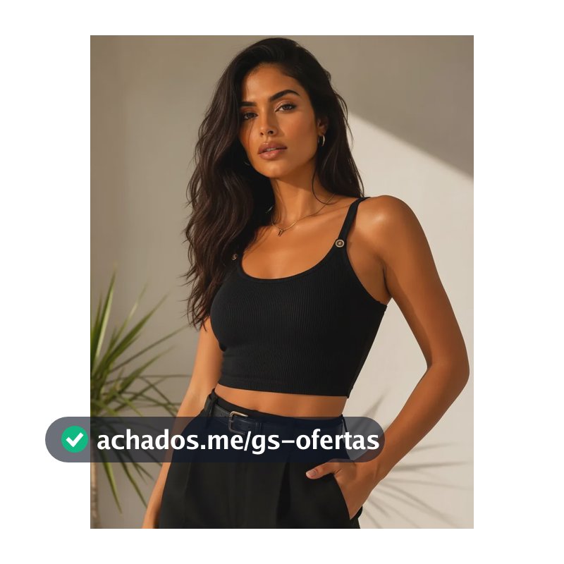 Cropped Regata Feminino Canelado Ribana Alças Finas Suplex Preto Canelada Único Liso