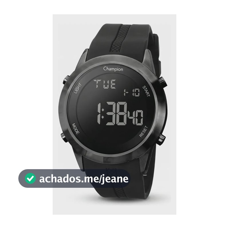 Relógio Masculino Esportivo Champion Digital 45 Milímetros Com Pulseira de Silicone Preta Macia Prova D´Agua 50 Metros