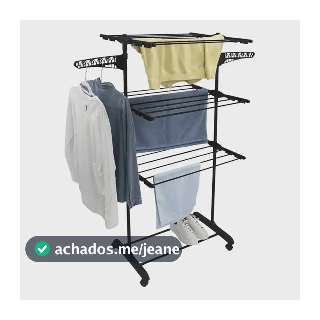 Varal De Chão Epsilon 3 Andares Dobrável Preto Com Preto