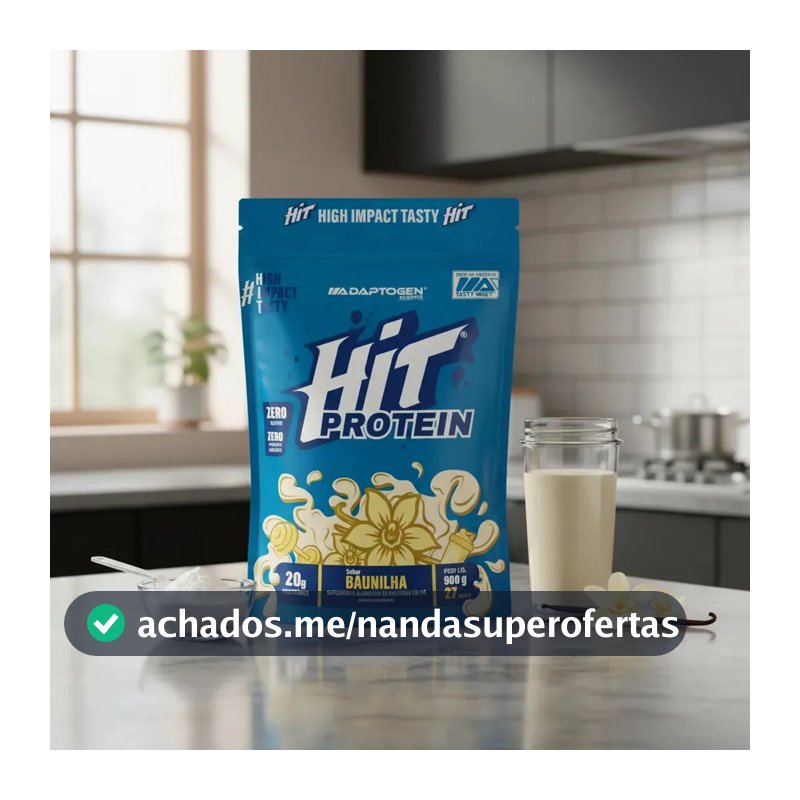 Suplemento Hit Protein Adaptogen Science sachê 900g Whey Protein Zero Gluten Zero açucar Sabor Baunilha