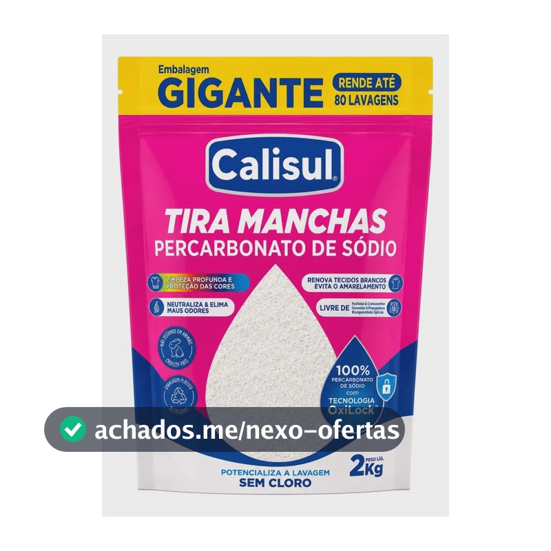 Percarbonato De Sódio Calisul 2kg Tira manchas Roupas Brancas e Coloridas Tamanho Familia