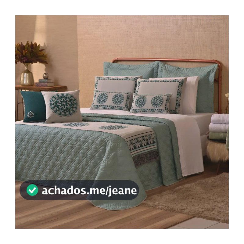 Kit Cobre Leito Casal Queen Completo 10 Peças Turin Premium Cor Verde Malva Mandala