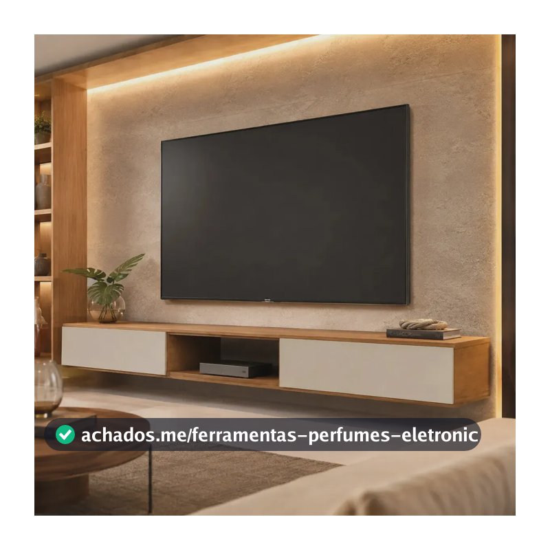 Rack Suspenso Para Tv Ate 72 Polegadas Nicho 1.8 Design Moderno Sala 2 Gavetas Cor Camaru-off White