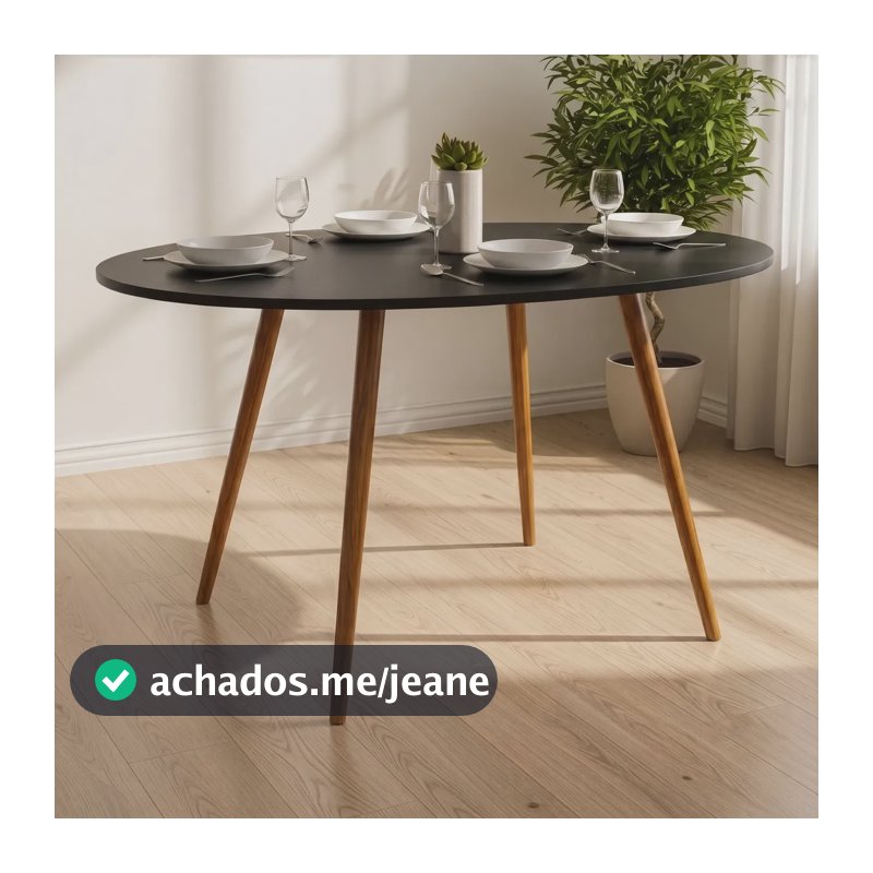 Mesa Sala De Jantar Oval 120x80cm Mdf Cozinha Jantar Preto