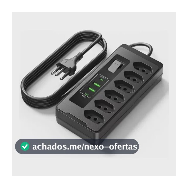 Filtro De Linha Régua Extensão 6 Tomadas E 2 Usb 2 Pd 2500 Watts Equipado Com Um Interruptor De Protecção Automática De Sobrecarga Protetor Elétrico Cabo 2 Metros 10 a Cor Preto-PLUGADO