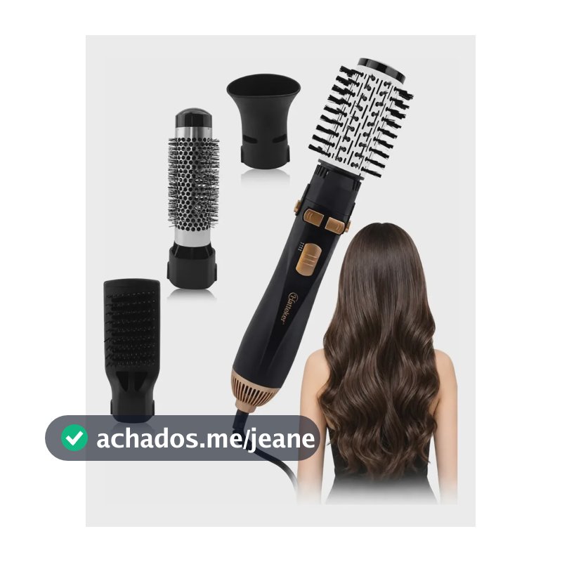 Escova Rotativa Hatteker 4 Em 1 1200w Secadora E Modeladora Preto E Dourado