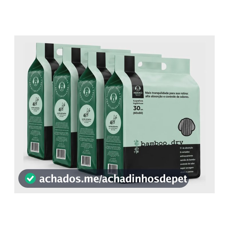 Tapete Higiênico Premium Cachorro 60x60 Bamboo.dry Nekko 4 Pacotes 120 Tapetes