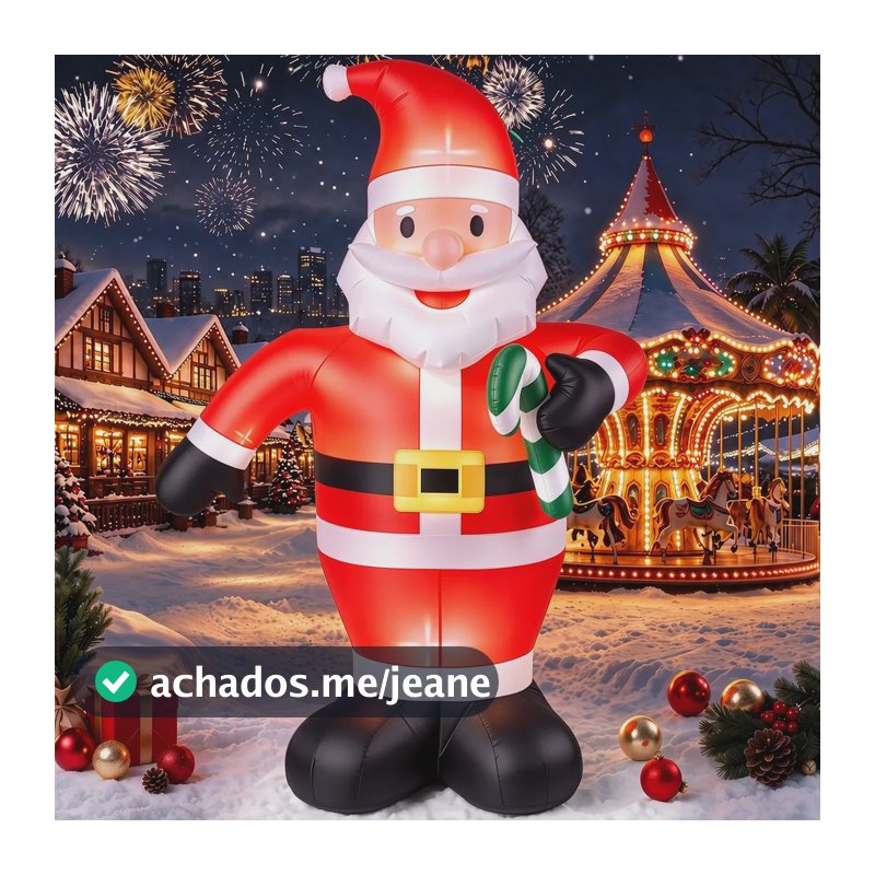 Papai Noel Inflável com LED e Bala de Cana de 1,2 m para Decoração