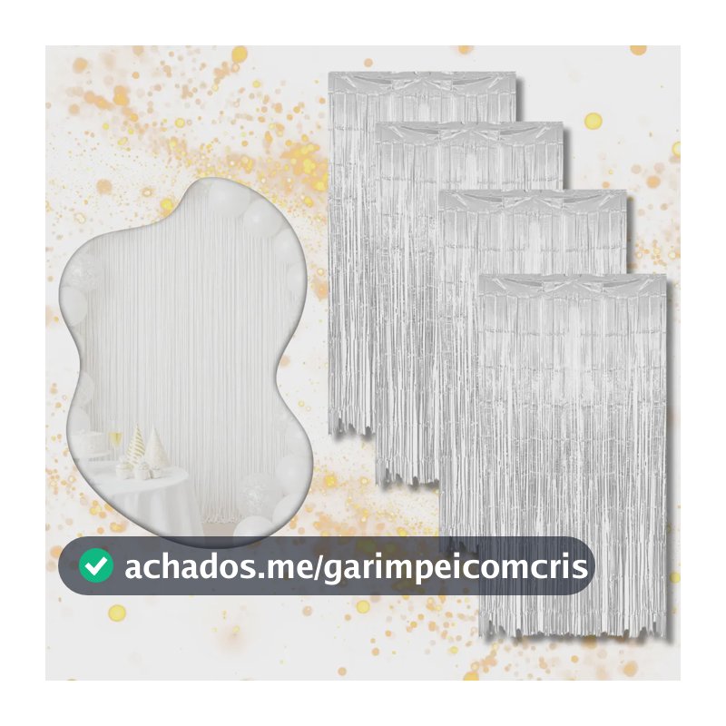 Kit 4 Cortina Metalizada Festa Fita Decoração Painel Franja Branco