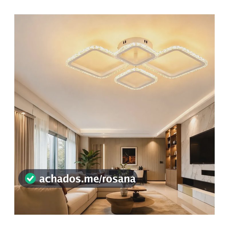 Lustre Sala Led 4 Quadros Cristal Moderno 3cores Bivolt 127/220v Branco