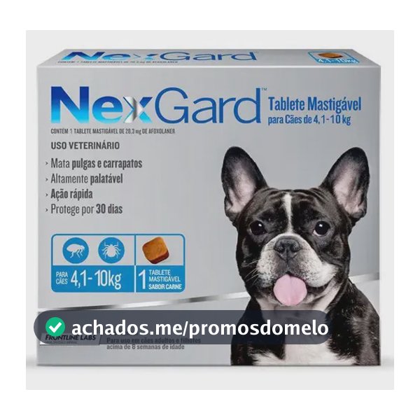 Nexgard Antipulgas E Carrapatos Para Cães 4,1 A 10KG 1 TABLETE