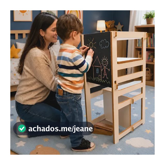 Torre De Aprendizagem Montessori 4 Em 1 Quadro Giz Mesinha Branco