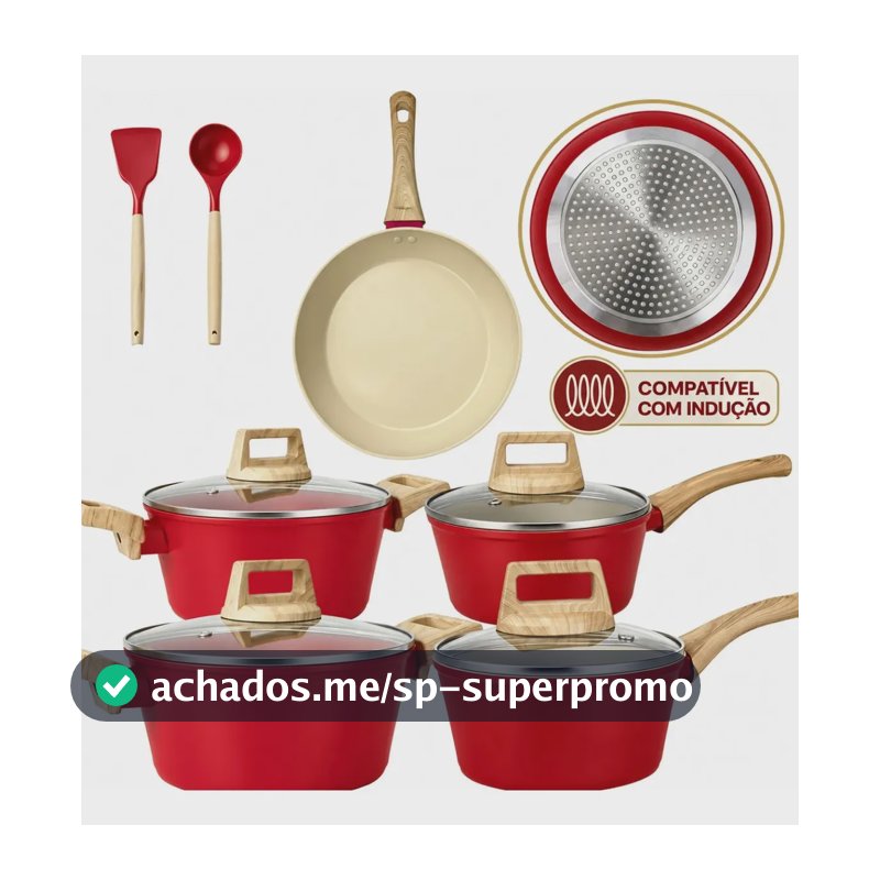 Jogo De Panelas Cerâmico Antiaderente Indução 7 Peças 2.5mm Vermelho