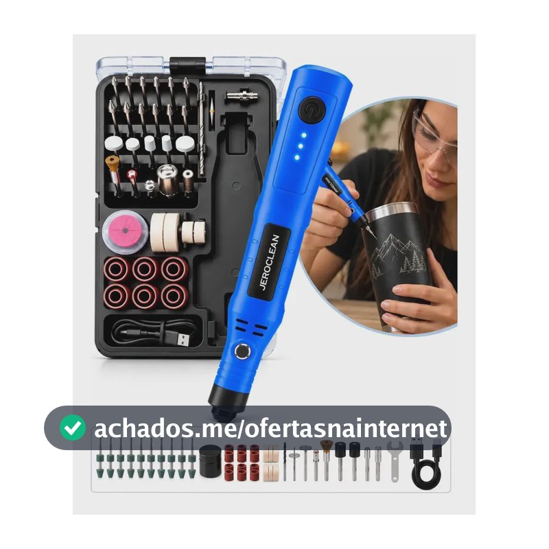 Micro Retífica Profissional JEROCLEAN PRO-RP2076 Sem Fio c/ 76 Acessórios para Gravar e Polir