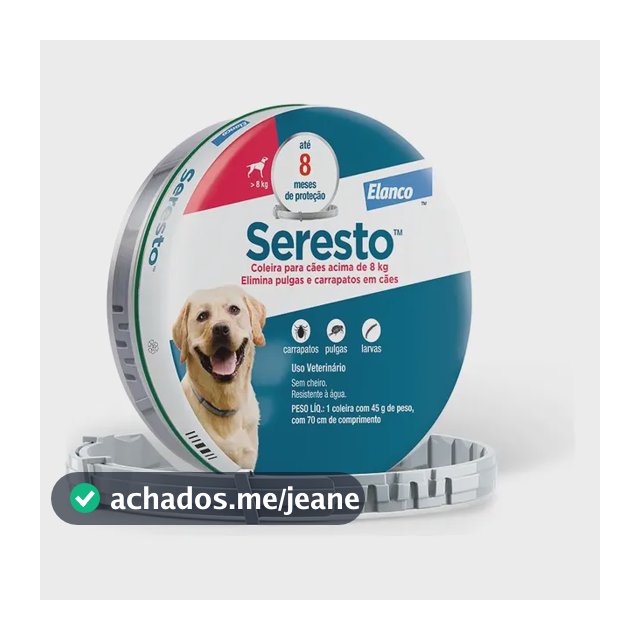 Coleira Seresto Elanco Antipulgas e carrapatos Cachorros +8kg 1unid Cor Cinza