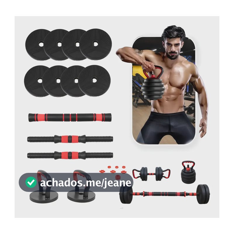 Kit Halteres Anilhas Ajustáveis Academia Barra Treino 15kg Halter Preto/vermelho