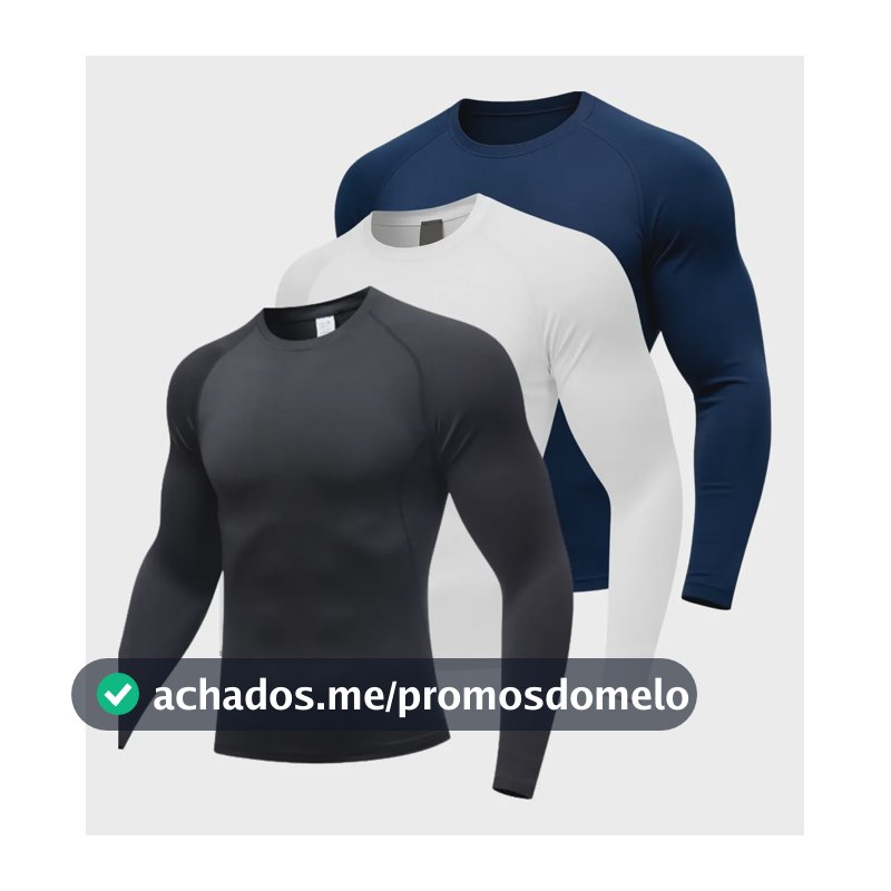 3 Camiseta Rash Guard Compressão Treino Academia Manga Longa Preto-branco-marinho Liso Gg