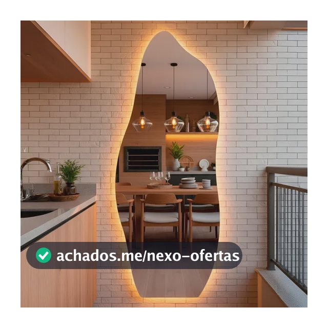 Espelho Orgânico com LED 170x70 cm Ideal para Quarto, Banheiro, Escritório, Hall e Sala - Modelo Flame com Iluminação LED Quente, Perfeito para Ambientes com Decoração Moderna
