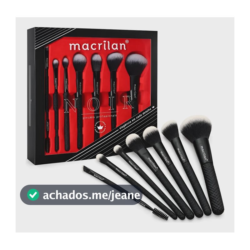 Kit Noir 7 Pincéis Maquiagem Profissional Macrilan Fosco Preto