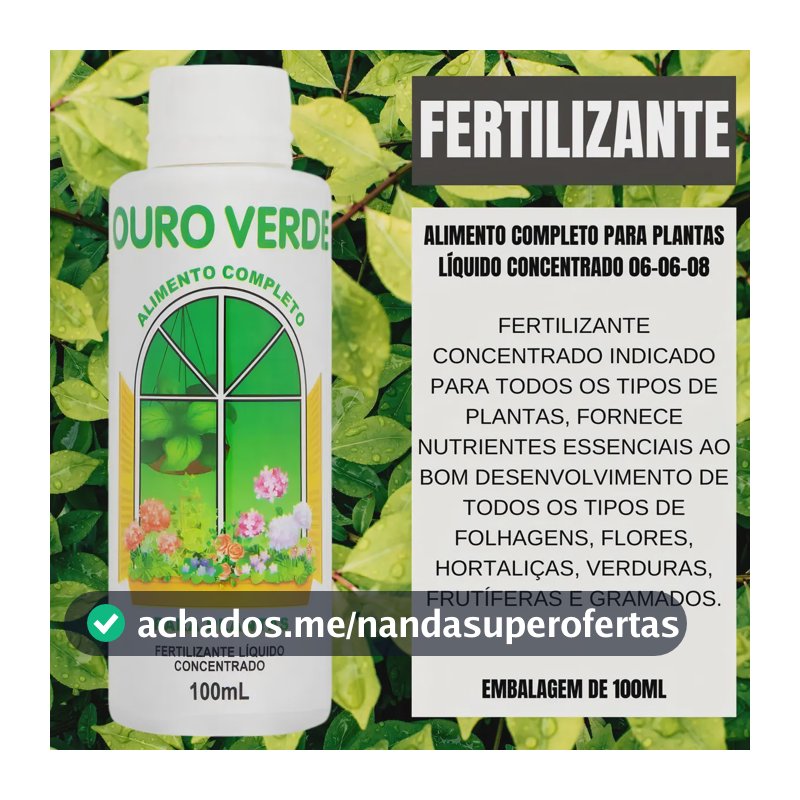 Adubo Líquido Ouro Verde 100 mL Fertilizante para Plantas e Gramados