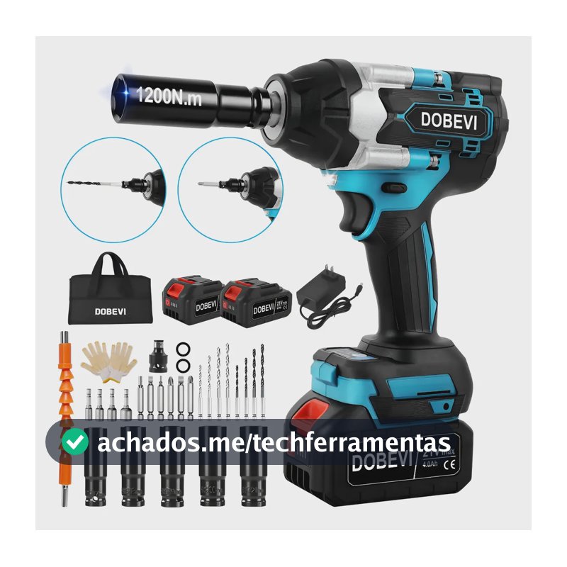1200n.m Chave De Impacto 3 Em 1 + 2 Bateria Sem Fio Dobevi Azul 127/220v