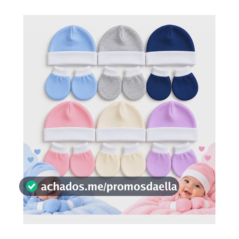 Kit 3 Touca E 3 Pares De Luva Bebê Recém Nascido P M G Menino Rn Ao G