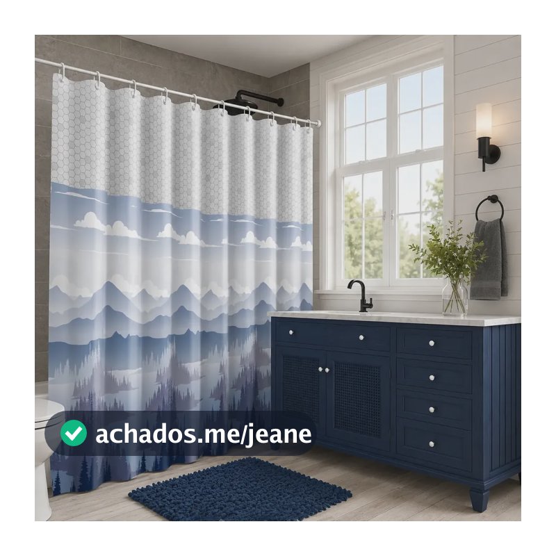 Cortina Box Banheiro Estampadas Antimofo Grossa Impermeável Azul Alpes