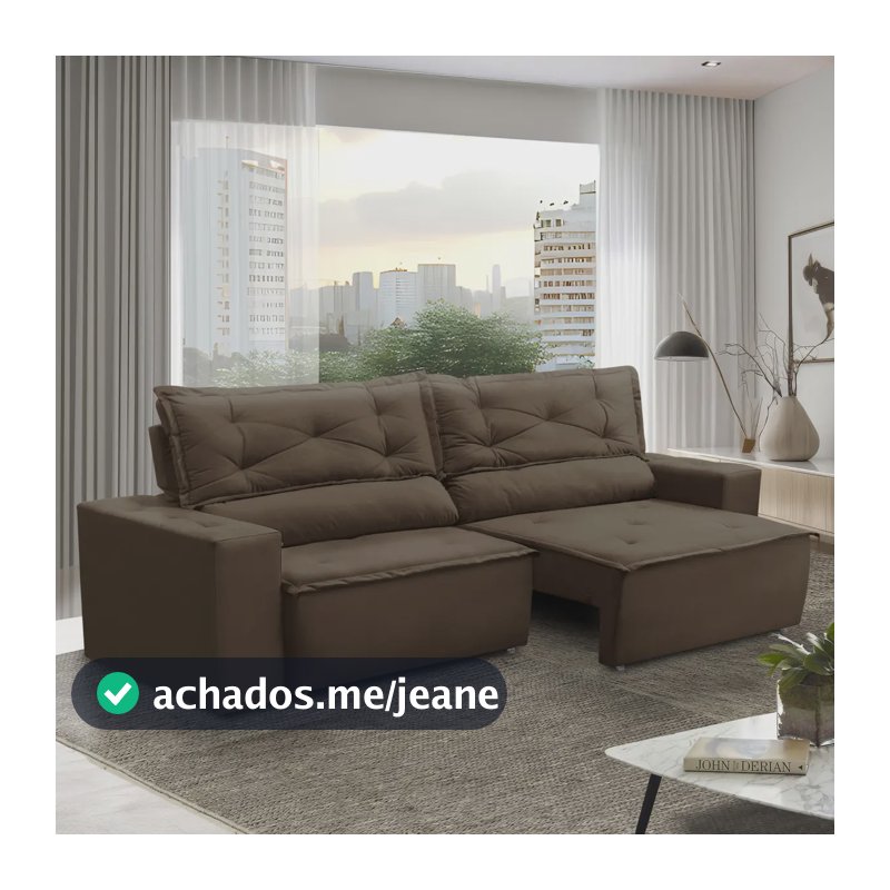 Sofá Retrátil e Reclinável 2 lugares com Molas 1,50m Livia Suede Marrom Adonai Estofados