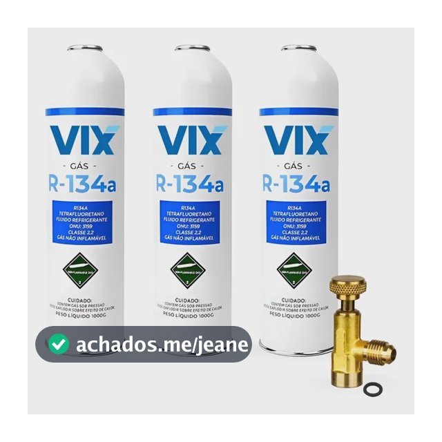 Kit Com 3 Refil Gás R134 Rlx C/ 750g + Válvula Perfuradora