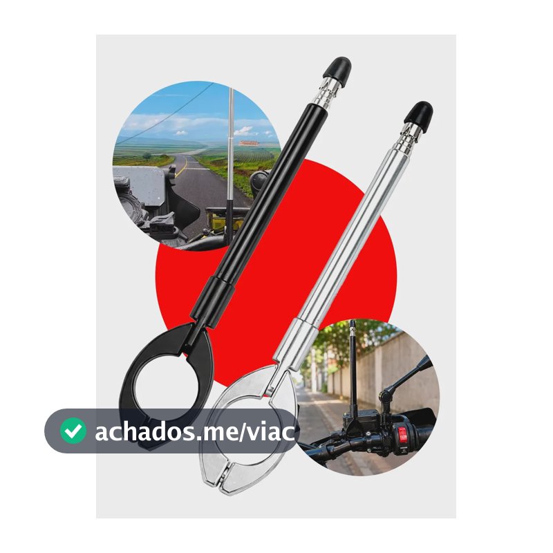 Antena Corta Pipa Guidão Moto Retrátil 7 Estágios Inox 60cm Preto