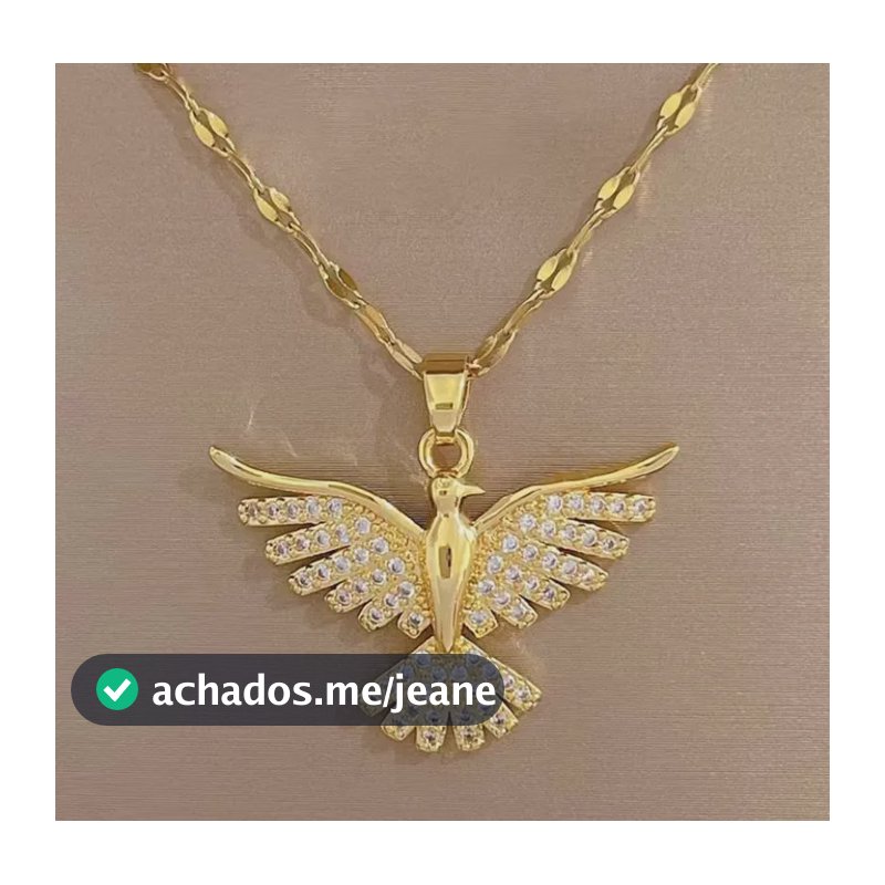 Colar Feminino Fênix Banhado Ouro 18k Com Zircônias Troia Dourado