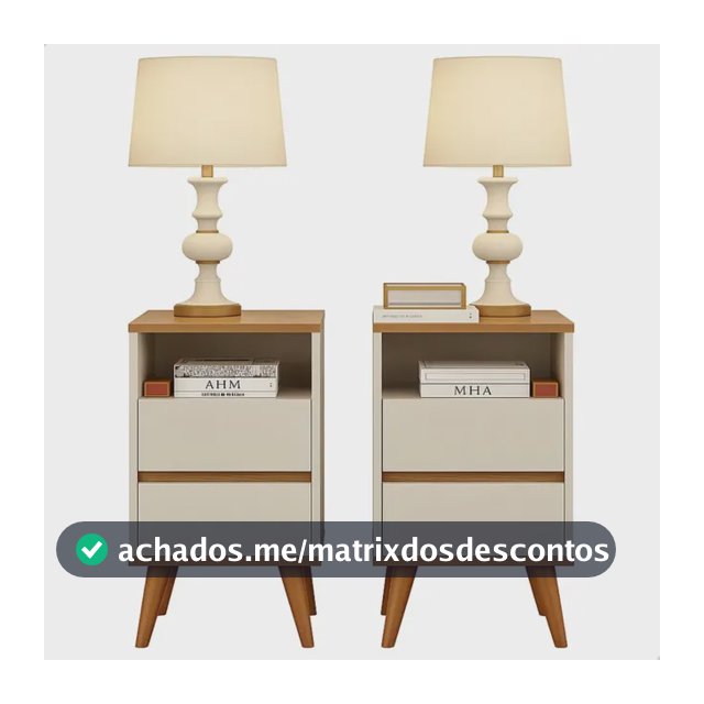 Kit 2 Mesas De Cabeceira Like Pés Palito Retrô Quarto Freijó Brilhante Off White/freijó