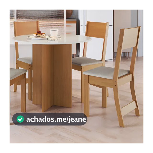 Conjunto Sala de Jantar Mesa Tampo de Madeira Fidelitá Espanha 90cm Com 4 Cadeiras Freijó/Off-White Assento Linho