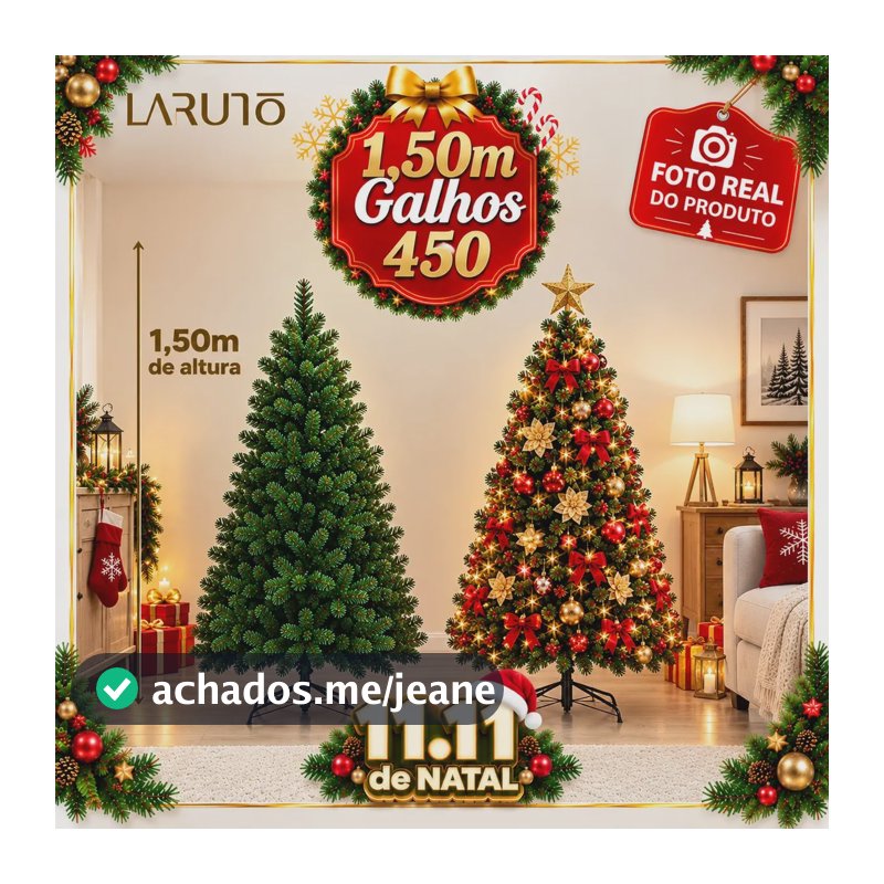 Árvore de Natal Canadense Pinheiro Luxuosa 1,50m 450 Galhos Cheios Verde Dobrável Decoração de Natal LARUNO