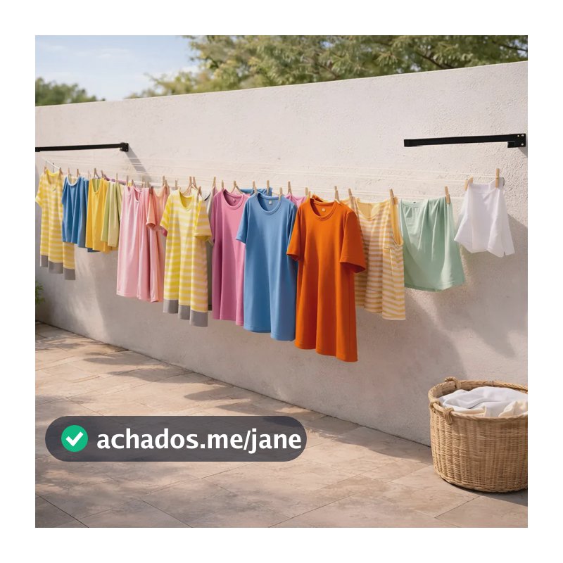 Varal De Roupa Retratil Dobravel De Parede + 20m De Corda Preto