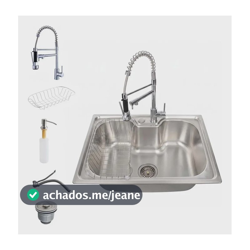Cuba Gourmet Aço Inox 304 com Escorredor e Torneira monocomando Flexível para Cozinha 60x42 Cor Prateado WINDA