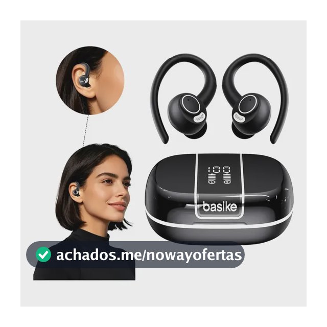 Fone de Ouvido Basike TWS Bluetooth Esportivo para Corrida com Cancelamento de Ruído, Bateria de 35h e Display LED