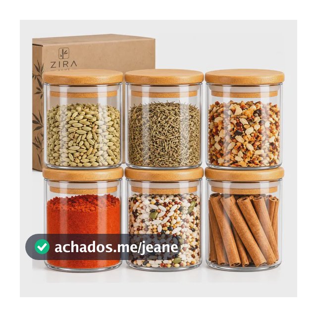 Kit 6 Pote Vidro Porta Temperos Hermético Cozinha Organiza Vidro/tampa De Bambu