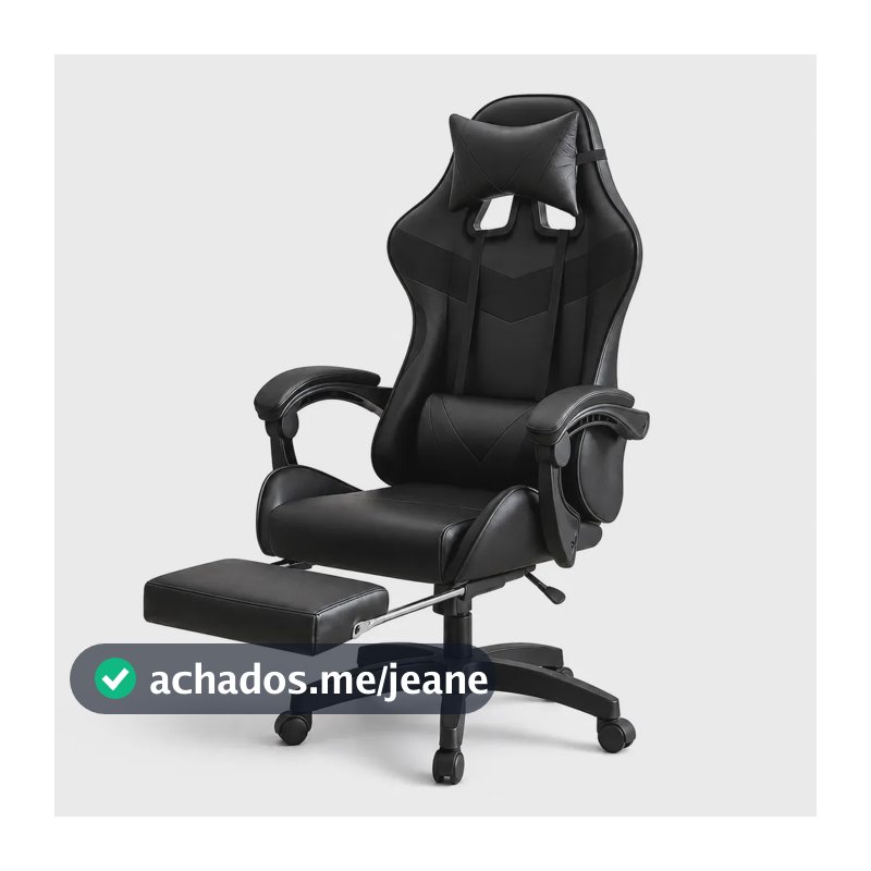 Cadeira Gamer De Escritório Play Ergonômica Estofado Couro Sintético Reclinável Altura e Braços Ajustável Base Giratória 360 Apoio Para Pés E Sistema de Inclinação Avançado Suporta 150kg Cor Preto