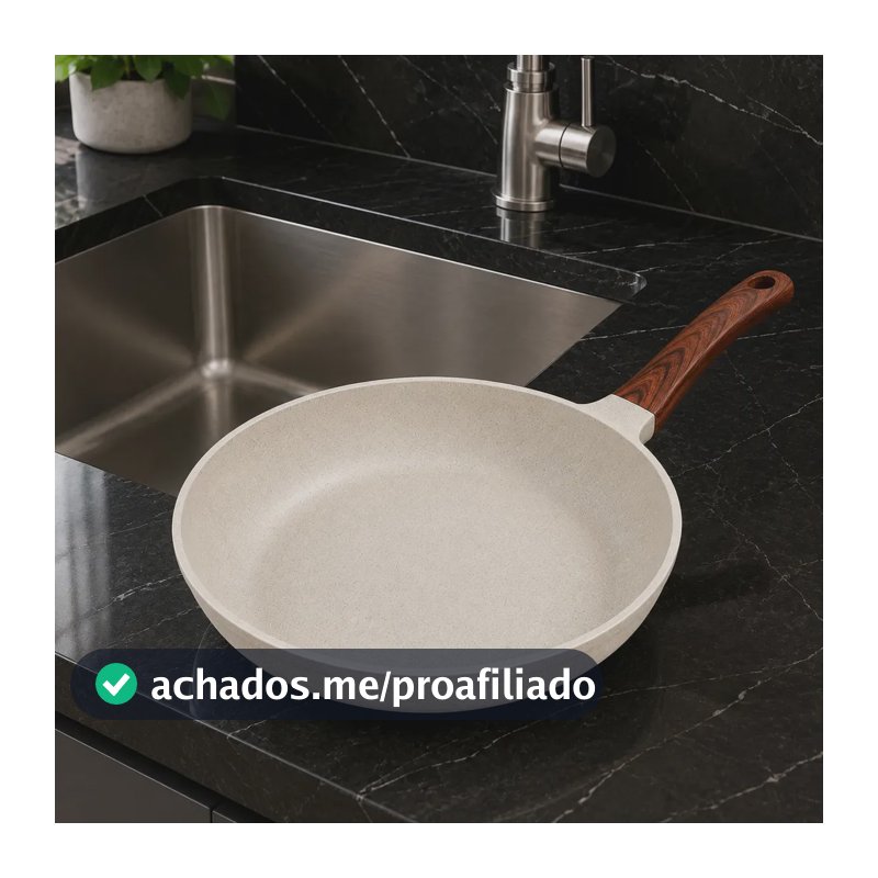 Frigideira Cerâmica Antiaderente 24cm Indução Cooktop Fogão a Gás Não Gruda Sem Óleo Cor Creme